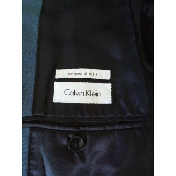 CALVIN Klein Blue Wool Mohair Exteme Slim Fit Single Breasted Blazer Sz 38R - Picture 4 of 5